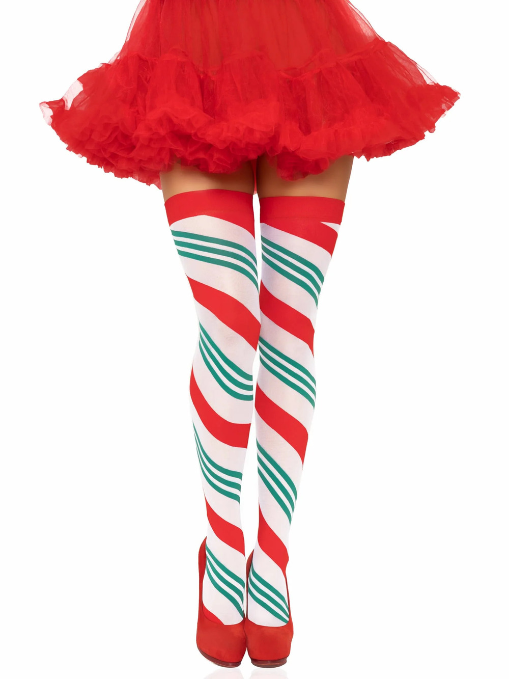 Leg Avenue - Lane Holiday Ribbon Striped Tights - Red/White/Green